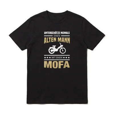Alter Mann Mofa Opa T-Shirt – Spruch über alten Mann mit Mofa, Mofa-Silhouette, Sterne – Klassisches T-Shirt in Schwarz