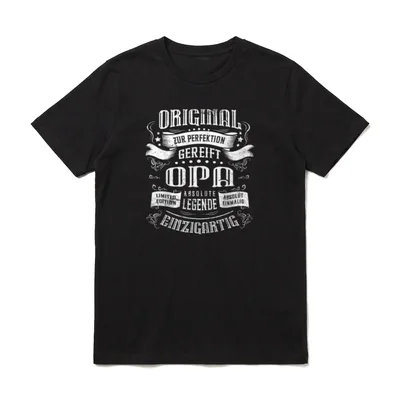 Opa Original T-Shirt – Schriftzug „Original zur Perfektion gereift – Opa – Legende“ – Klassisches T-Shirt in Schwarz