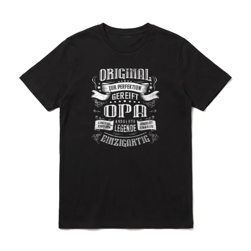 Opa Original T-Shirt – Schriftzug „Original zur Perfektion gereift – Opa – Legende“ – Klassisches T-Shirt in Schwarz