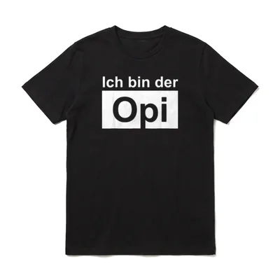 Ich bin der Opi T-Shirt – Schriftzug Ich bin der Opi in weißer Type auf grauem Rechteck – Klassisches T-Shirt in Schwarz