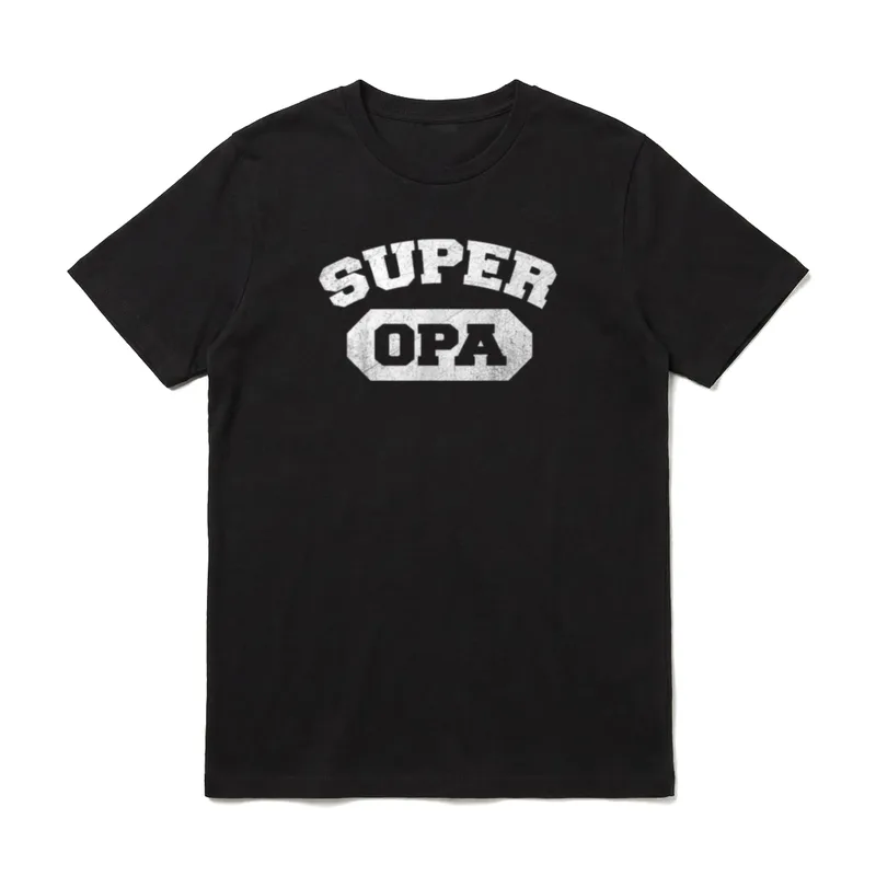 Super Opa T-Shirt – Schriftzug SUPER OPA im Sport-Stil, abgenutzte Optik – Klassisches T-Shirt in Schwarz