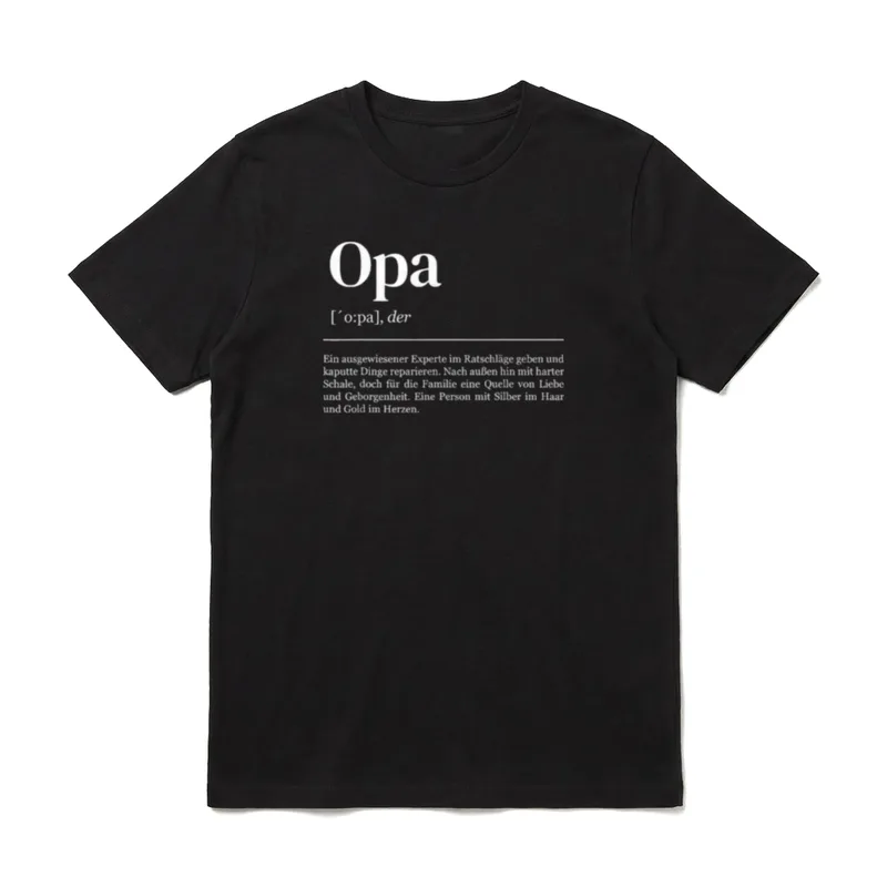 Opa Definition T-Shirt – Lexikon-Definition Opa mit Text über Reparaturen und Geborgenheit – Klassisches T-Shirt in Schwarz