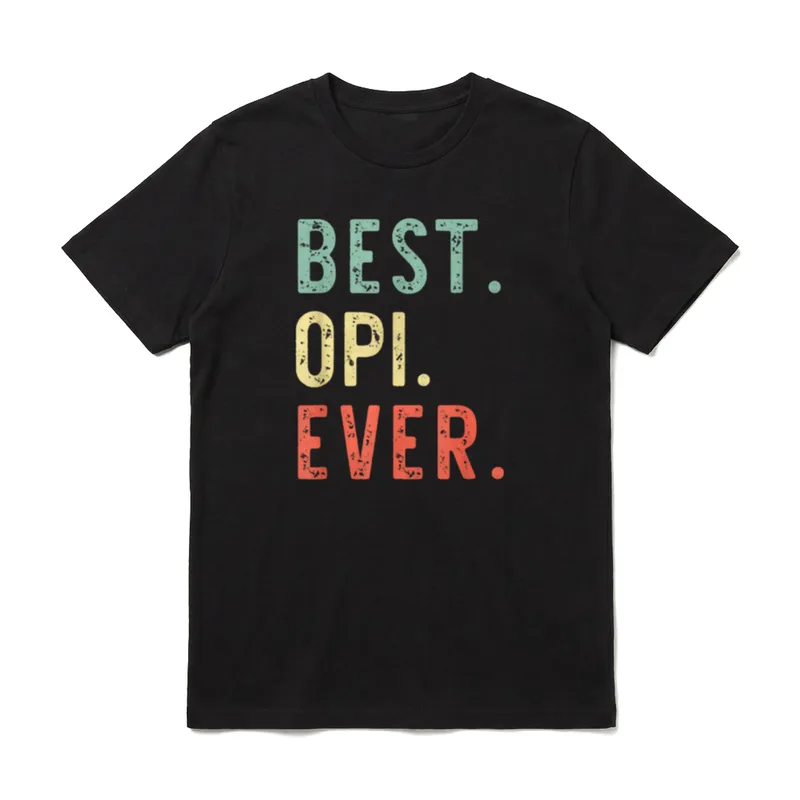 Best Opi Ever Family T-Shirt – „Best. Opi. Ever.“ in Grün, Gelb, Rot auf Grau – Klassisches T-Shirt in Schwarz