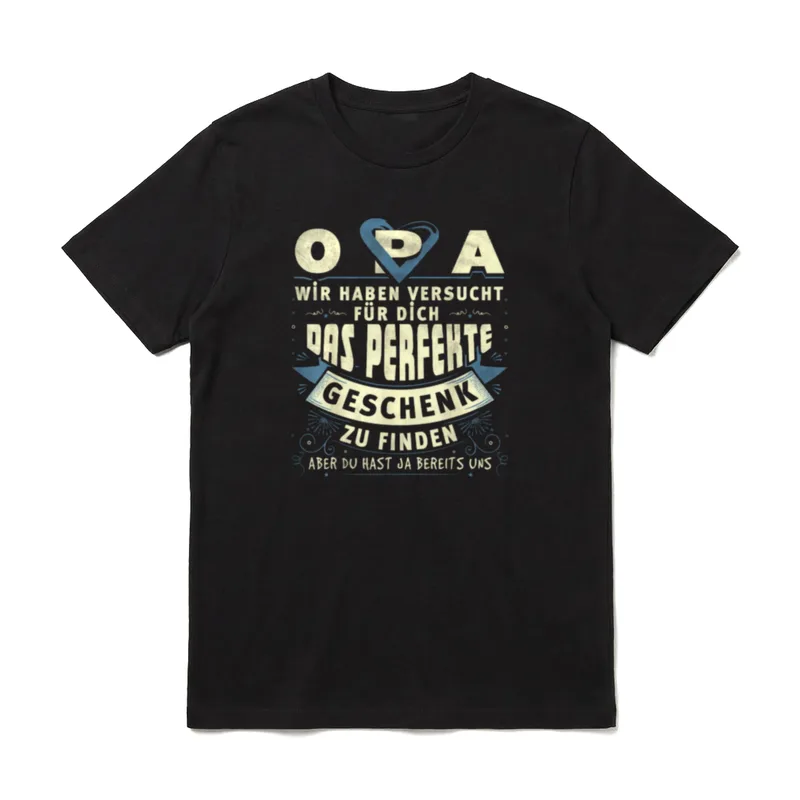 Opa Geburtstag Opa Spruch T-Shirt – Schriftzug „Opa, das perfekte Geschenk bist du“ – Klassisches T-Shirt in Schwarz