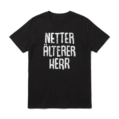 Opa Geburtstag Opa Spruch T-Shirt – Schriftzug „Netter älterer Herr“ in Vintage-Optik – Klassisches T-Shirt in Schwarz