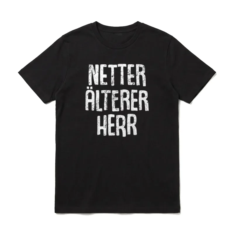 Opa Geburtstag Opa Spruch T-Shirt – Schriftzug „Netter älterer Herr“ in Vintage-Optik – Klassisches T-Shirt in Schwarz