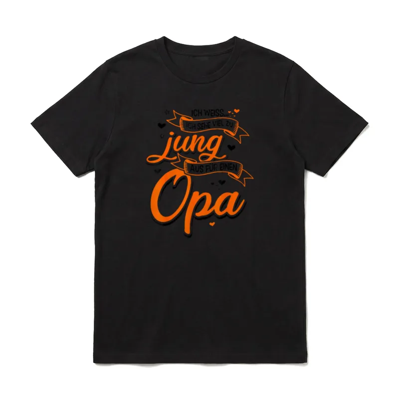 Ich sehe viel T-Shirt – Opa Spruch in orange und schwarz mit Herzen und Schriftbändern – Klassisches T-Shirt in Schwarz