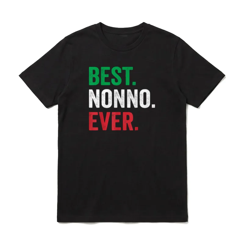 Best Nonno Ever Love T-Shirt – Schriftzug „BEST. NONNO. EVER.“ in Grün, Weiß, Rot – Klassisches T-Shirt in Schwarz