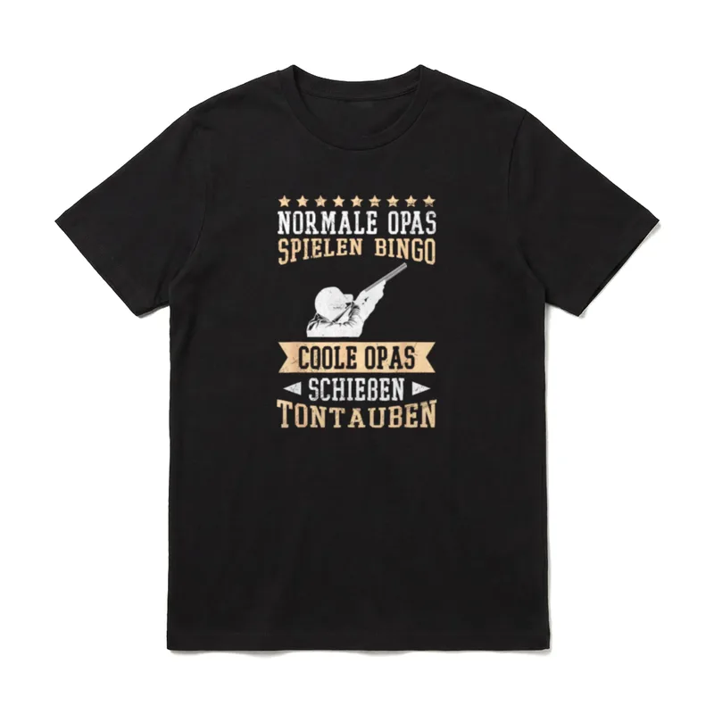 Tontaubenschießen Opa Tontauben T-Shirt – Schütze mit Flinte, Spruch über Opas und Tontauben – Klassisches T-Shirt in Schwarz