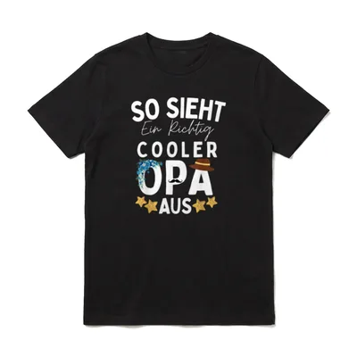 So sieht Ein Richtig T-Shirt – Schriftzug mit Hut, Schnurrbart, Blumen und Sternen – Klassisches T-Shirt in Schwarz