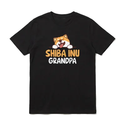 Shiba Inu Opa T-Shirt – Lachender Shiba-Kopf über Pfoten, Schriftzug „Shiba Inu Grandpa“ – Klassisches T-Shirt in Schwarz