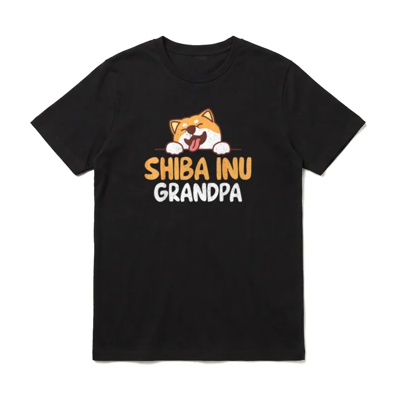 Shiba Inu Opa T-Shirt – Lachender Shiba-Kopf über Pfoten, Schriftzug „Shiba Inu Grandpa“ – Klassisches T-Shirt in Schwarz
