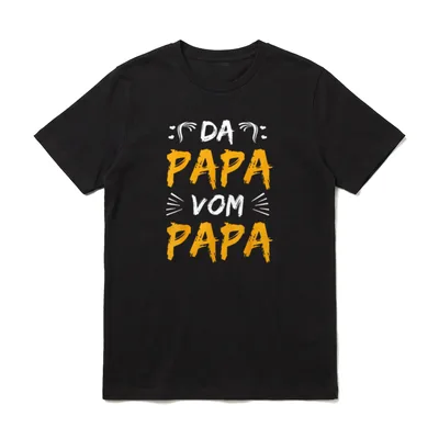 Da Papa Vom Papa T-Shirt – Schriftzug Da Papa Vom Papa in orange und weiß mit Herzen – Klassisches T-Shirt in Schwarz