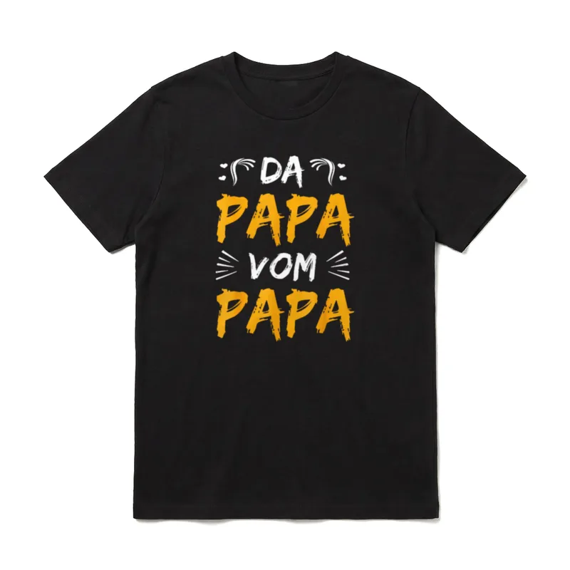 Da Papa Vom Papa T-Shirt – Schriftzug Da Papa Vom Papa in orange und weiß mit Herzen – Klassisches T-Shirt in Schwarz
