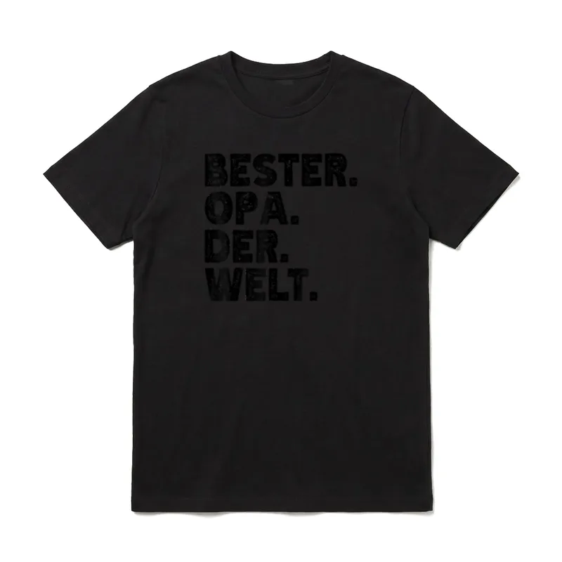 Lustiges Opa Spruch Bester T-Shirt – Schriftzug BESTER. OPA. DER. WELT. in Stempeloptik – Klassisches T-Shirt in Schwarz