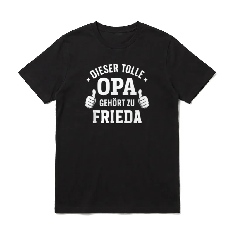 Dieser Tolle Opa Gehört T-Shirt – Dieser Tolle Opa Gehört Zu Frieda mit zwei Daumen hoch – Klassisches T-Shirt in Schwarz