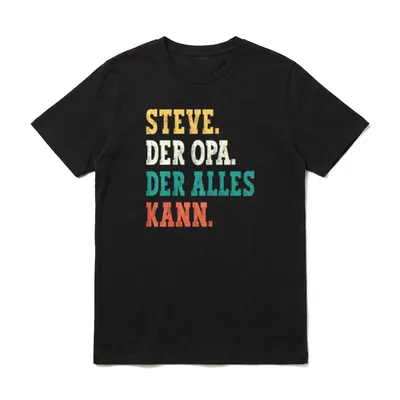 Steve Der Opa T-Shirt – Bunter Schriftzug Steve der Opa der alles kann in Vintage-Look – Klassisches T-Shirt in Schwarz