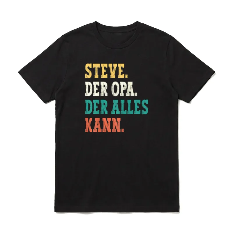 Steve Der Opa T-Shirt – Bunter Schriftzug Steve der Opa der alles kann in Vintage-Look – Klassisches T-Shirt in Schwarz