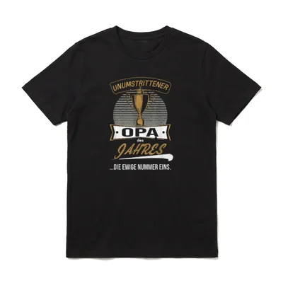 Opa des Jahres Award T-Shirt – Pokal mit Schriftzug „Opa des Jahres“ und Unterzeile – Klassisches T-Shirt in Schwarz
