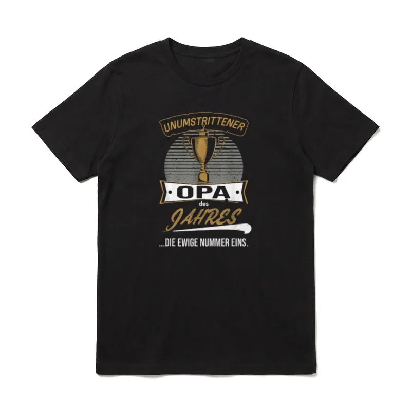 Opa des Jahres Award T-Shirt – Pokal mit Schriftzug „Opa des Jahres“ und Unterzeile – Klassisches T-Shirt in Schwarz