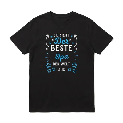 Opa Sprüche So sieht T-Shirt – Schriftzug Der Beste Opa der Welt Aus mit blauen Sternen – Klassisches T-Shirt in Schwarz