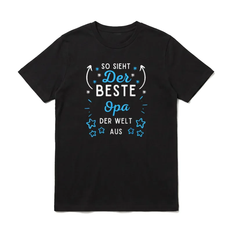Opa Sprüche So sieht T-Shirt – Schriftzug Der Beste Opa der Welt Aus mit blauen Sternen – Klassisches T-Shirt in Schwarz