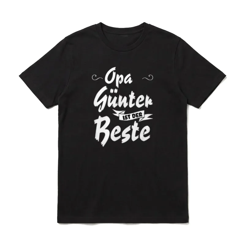 Opa Günter ist T-Shirt – Weißer Schriftzug Opa Günter ist der Beste auf grauem Grund – Klassisches T-Shirt in Schwarz