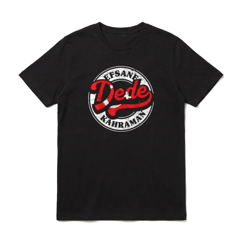 Bester Dede Der Welt T-Shirt – Rotes Dede mit Efsane Kahraman im kreisförmigen Retro-Logo – Klassisches T-Shirt in Schwarz