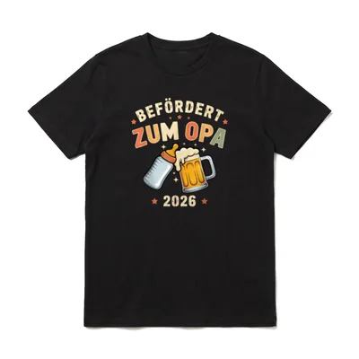 Opa 2026 Ich werde T-Shirt – Befördert zum Opa 2026 mit Babyflasche und Bierkrug – Klassisches T-Shirt in Schwarz