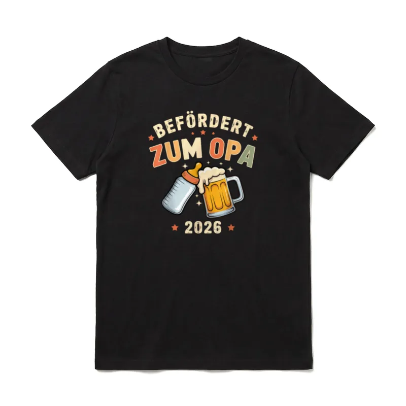 Opa 2026 Ich werde T-Shirt – Befördert zum Opa 2026 mit Babyflasche und Bierkrug – Klassisches T-Shirt in Schwarz