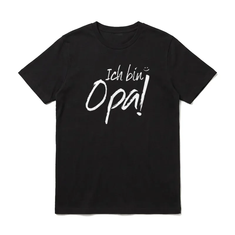 Ich Bin Opa geworden T-Shirt – Schriftzug „Ich bin Opa!“ in weißer Pinselschrift mit Smiley – Klassisches T-Shirt in Schwarz