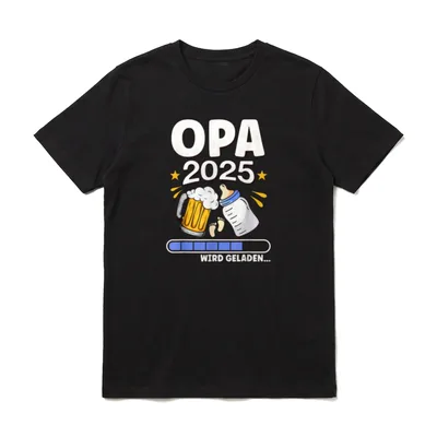 Ich werde Opa 2025 T-Shirt – OPA 2025 Wird Geladen mit Bierkrug und Babyfläschchen – Klassisches T-Shirt in Schwarz
