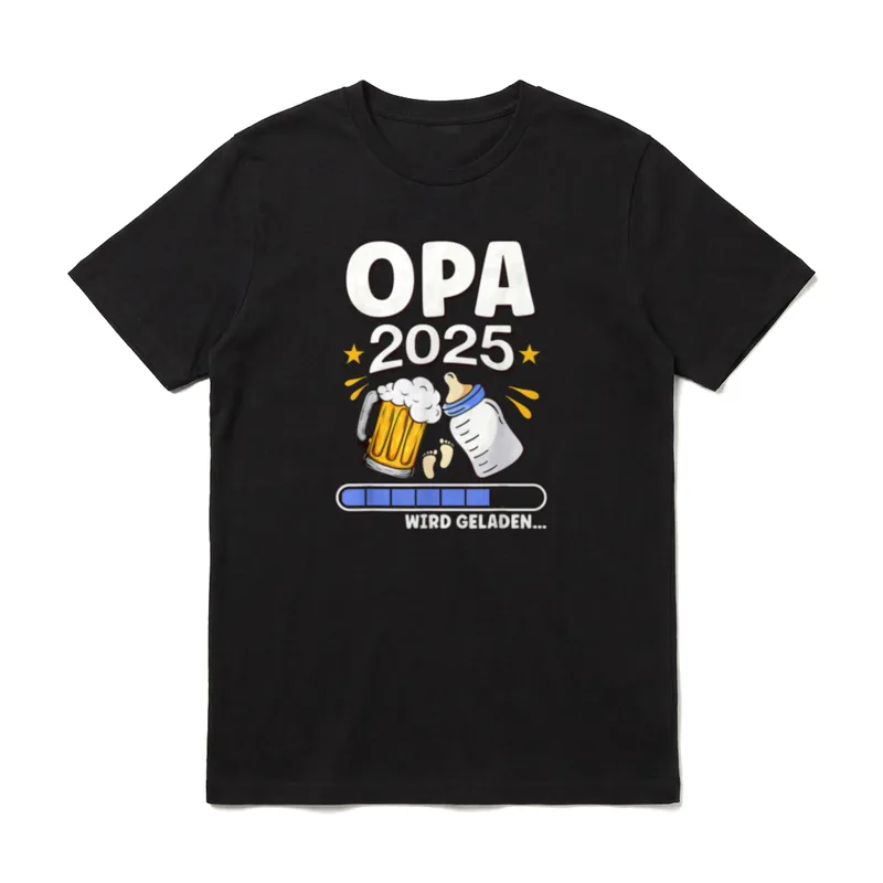 Ich werde Opa 2025 T-Shirt – OPA 2025 Wird Geladen mit Bierkrug und Babyfläschchen – Klassisches T-Shirt in Schwarz