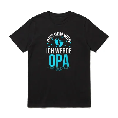 Aus dem Weg ich T-Shirt – Blaue Babyfüßchen und der weiße Text Aus dem Weg ich werde Opa – Klassisches T-Shirt in Schwarz
