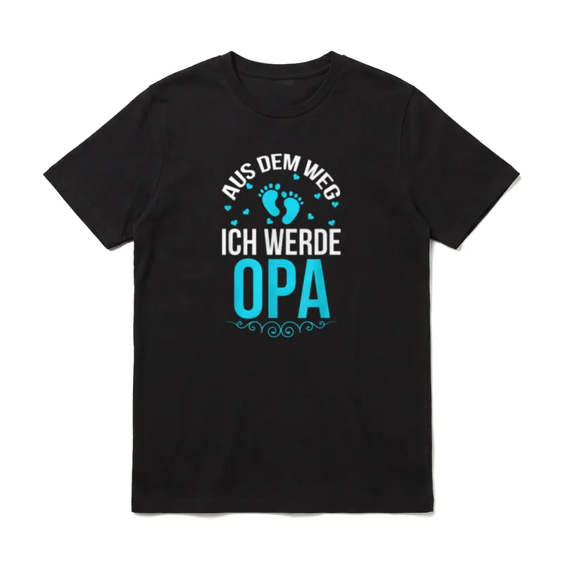 Aus dem Weg ich T-Shirt – Blaue Babyfüßchen und der weiße Text Aus dem Weg ich werde Opa – Klassisches T-Shirt in Schwarz