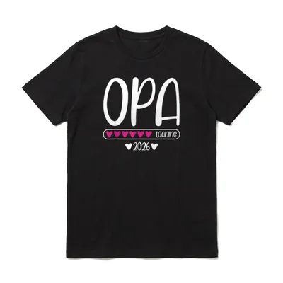Werdender Opa Nachwuchs Baby T-Shirt – OPA Loading 2026 mit pinken Herzen und weißer Schrift – Klassisches T-Shirt in Schwarz
