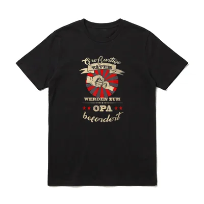 Großartige Väter werden T-Shirt – Faustgruß im Strahlenkreis, Schriftzug Opa befördert – Klassisches T-Shirt in Schwarz