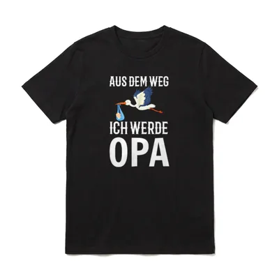 Aus dem Weg ich werde T-Shirt – Storch mit blauer Säckel und Text Aus dem Weg ich werde Opa – Klassisches T-Shirt in Schwarz