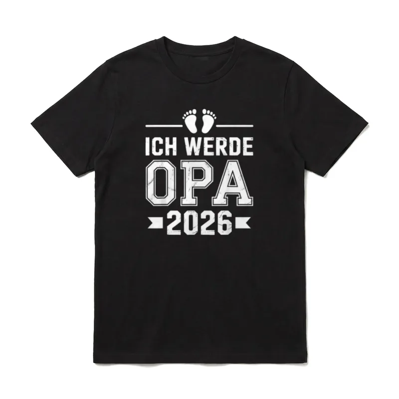 Ich werde Opa 2026 T-Shirt – Zwei Babyfüße über ICH WERDE OPA 2026 in Blockschrift – Klassisches T-Shirt in Schwarz
