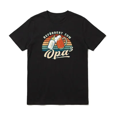 Befördert Zum Opa 3 T-Shirt – Retro-Druck mit Babyflasche und Bierkrug vor Sonnenuntergang – Klassisches T-Shirt in Schwarz