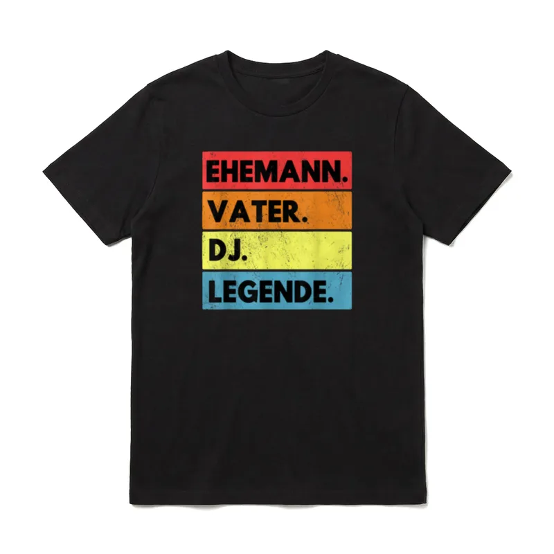 DJ Ehemann Vater Legende T-Shirt – Bunte Balken mit Text EHEMANN VATER DJ LEGENDE in Schwarz – Klassisches T-Shirt in Schwarz