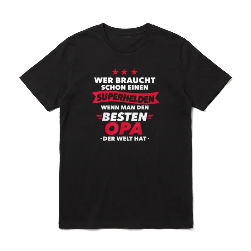 Wer braucht schon Superheld T-Shirt – Klassisches T-Shirt in Schwarz
