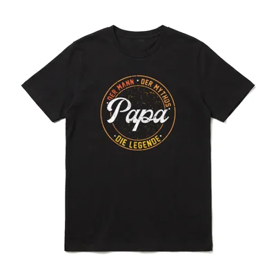 Vatertag Retro Papa T-Shirt – Stempel-Design „Der Mann Der Mythos Papa Die Legende“ – Klassisches T-Shirt in Schwarz