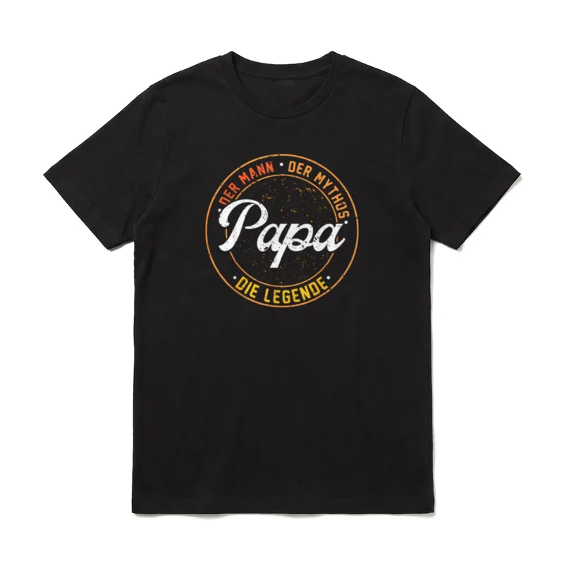 Vatertag Retro Papa T-Shirt – Stempel-Design „Der Mann Der Mythos Papa Die Legende“ – Klassisches T-Shirt in Schwarz