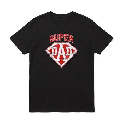 Super-Dad Superhero Daddy Funny T-Shirt – Rotes Wappen mit „SUPER DAD“ im Risslook – Klassisches T-Shirt in Schwarz