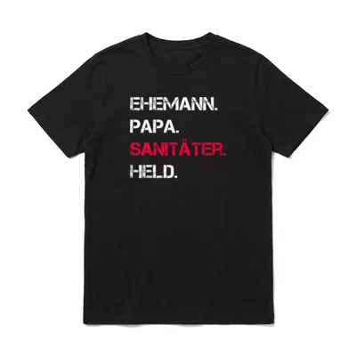 Ehemann. Papa. Sanitäter. Held. T-Shirt – Typografie Ehemann Papa Sanitäter Held Rot Weiß – Klassisches T-Shirt in Schwarz