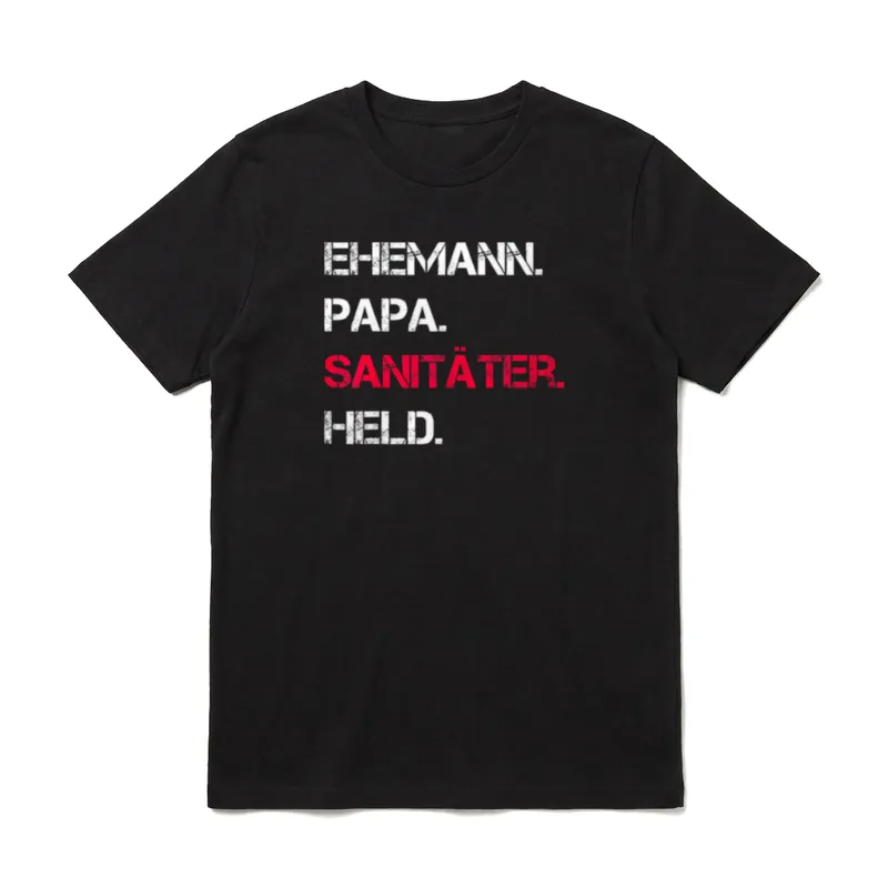 Ehemann. Papa. Sanitäter. Held. T-Shirt – Typografie Ehemann Papa Sanitäter Held Rot Weiß – Klassisches T-Shirt in Schwarz