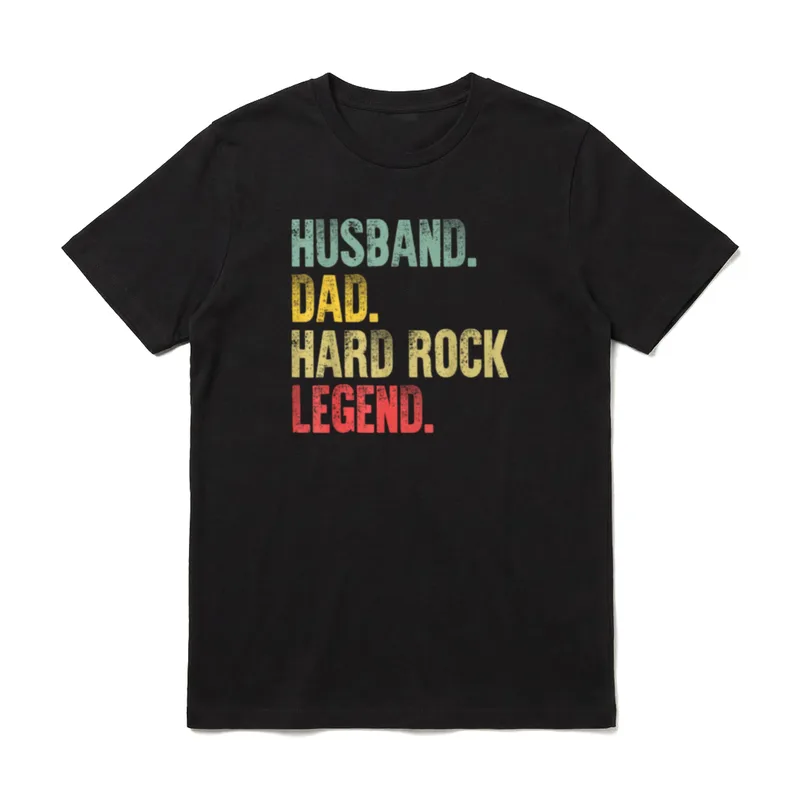 Vintage Ehemann Papa Hard T-Shirt – Husband Dad Hard Rock Legend Text in Vintage Farben – Klassisches T-Shirt in Schwarz