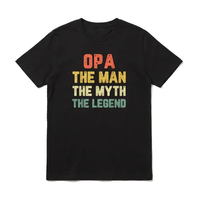 Opa The Man The T-Shirt – Retro Schriftzug OPA THE MAN THE MYTH THE LEGEND in vier Farben – Klassisches T-Shirt in Schwarz
