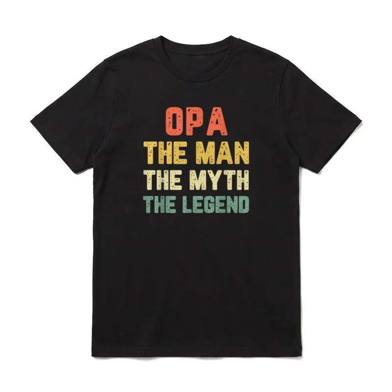 Opa The Man The T-Shirt – Retro Schriftzug OPA THE MAN THE MYTH THE LEGEND in vier Farben – Klassisches T-Shirt in Schwarz